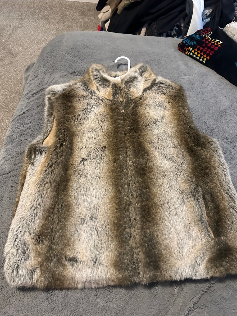 Reversible Faux Fur Vest in Brown & Gray Tones